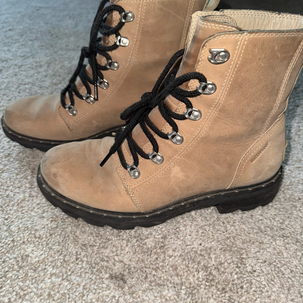 Sorel Tan Combat Moto Boots with Durable Rubber Sole